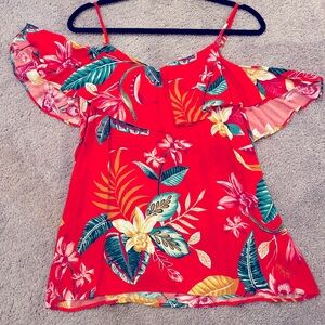 Spaghetti strap with off the shoulder blouse.